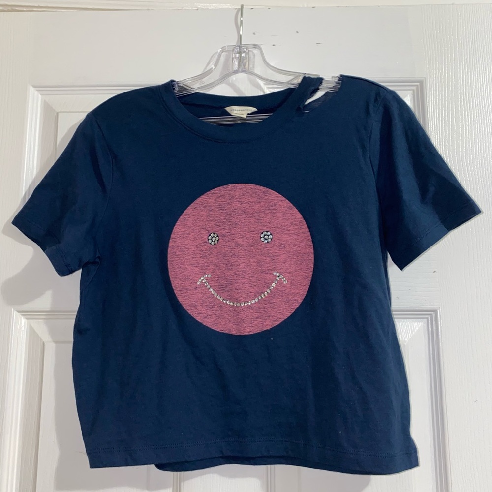 Printed crop T-shirt with slit